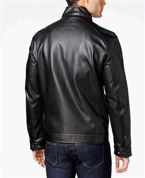 michael kors men's perforated faux leather moto jacket|Michael Kors black moto jacket.